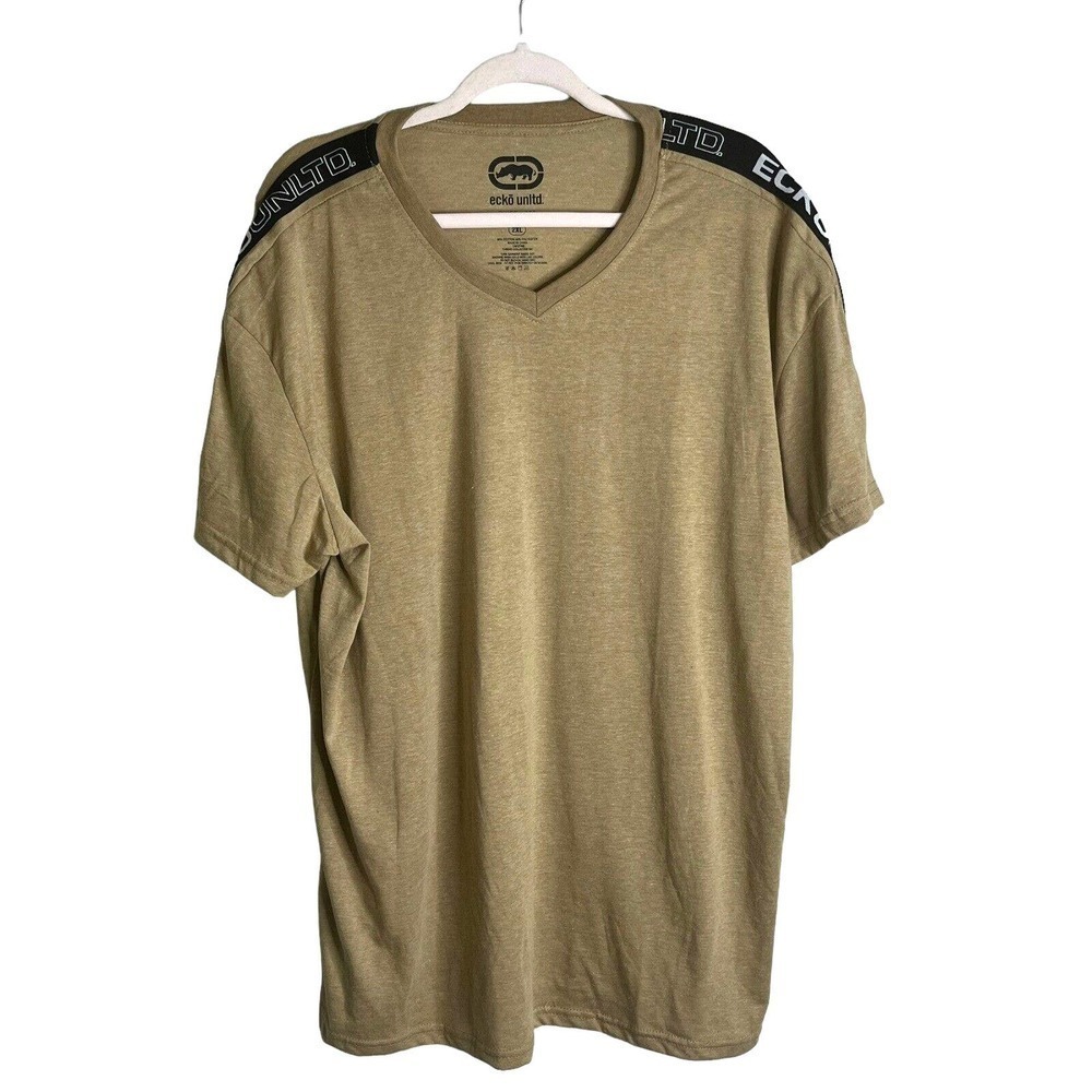 Ecko Untld. Men’s 2XL T-Shirt Khaki Heather V-Neck Logo Tee Short Sleeves NEW